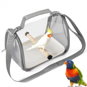 Vogel Transportbox mit Holzstab, Faltbare Leichter Rucksack für Vögel mit Stehstange und Tablett Vogelkäfig für Papageien Sittiche Kleintiere für Reisen Wandern Camping (26 x 19 x 19.5 cm)