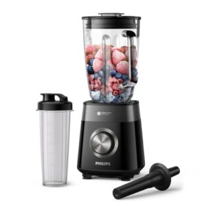 Philips 5000-Serie Standmixer inkl. Blend-and-go-Behälter – 1200 W. 2L maximales Fassungsvermögen. ProBlend Plus-Technologie. Spülmaschinengeeignete Teile. Schwarz (HR3031/00)