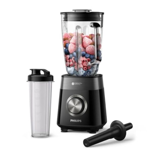 Philips 5000-Serie Standmixer inkl. Blend-and-go-Behälter – 1200 W. 2L maximales Fassungsvermögen. ProBlend Plus-Technologie. Spülmaschinengeeignete Teile. Schwarz (HR3031/00)
