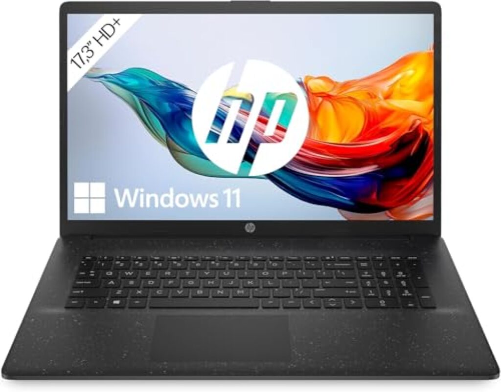 HP Laptop mit 17,3″ HD+ Display, Intel Celeron N4500120, 8 GB DDR4 RAM | 256 GB SSD, Intel UHD-Grafik, Windows 11, QWERTZ Tastatur, Schwarz