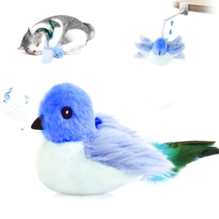 Migipaws Katzenspielzeug, elektrisches interaktives Katzenspielzeug,echte Flattern und Zwitschern wie EIN Vogel, Plüschspielzeug mit Katzenminze,wiederaufladbar(blau)