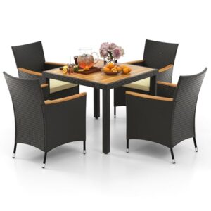GIANTEX Rattan Gartenmöbel Set, Sitzgruppe Garten Lounge 4 Stühle mit Tisch, Rattan Lounge Möbel Outdoor, Terrassenmöbel Balkonmöbel Set für 4 Personen, Gartengarnitur Sitzgarnitur Garten Essgruppe