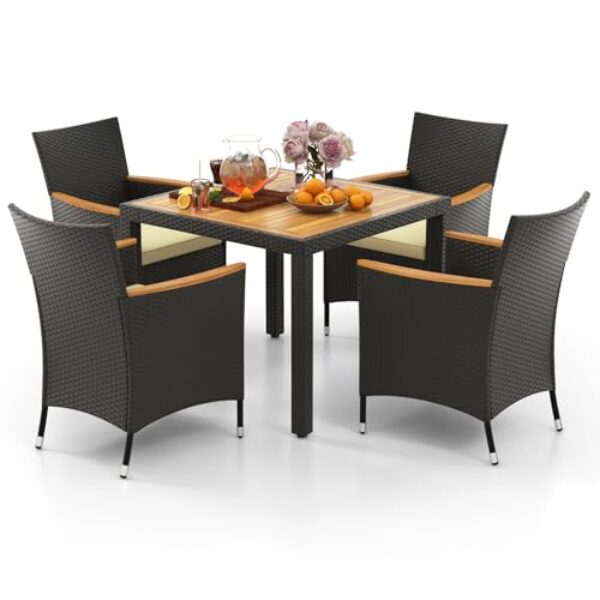 GIANTEX Rattan Gartenmöbel Set, Sitzgruppe Garten Lounge 4 Stühle mit Tisch, Rattan Lounge Möbel Outdoor, Terrassenmöbel Balkonmöbel Set für 4 Personen, Gartengarnitur Sitzgarnitur Garten Essgruppe