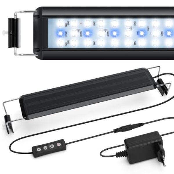 Nobleza – Aquarium Beleuchtung, Aquarium LED Licht mit Einstellbarer Timer, Aquarium-Pflanzbeleuchtung mit Einziehbarem Ständer, 3 Farben, 10 Helligkeitsstufen für 30–50cm Aquarien, 8W