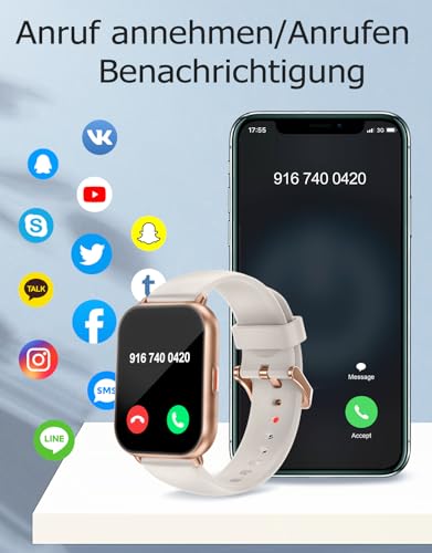 RUIMEN Smartwatch mit Telefonfunktion,Smartwatch für Damen Herren HD-Touch Screen Fitnessuhr mit SpO2-Überwachung Pulsuhr Schlafmonitor Schrittzähler Uhr Multi Trainingsmodi für Android iOS – Bild 3