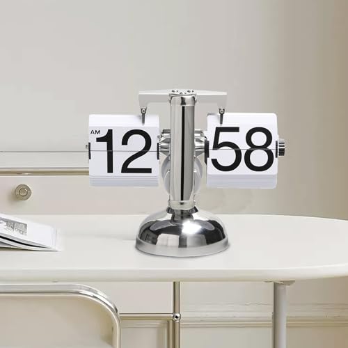 IDAMAKON Flip-Uhr Retro,Digitale Batteriebetriebene Down Uhr mit Zahnradmechanik,Schreibtischuhr Vintage Design,Mechanisch Flip Clock,Tischuhr Mit Digitalanzeige Für Das Wohnzimmer zu Hause(Weiß) – Bild 6