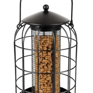 Flamingo Vogelfutterspender – Ylva Schwarz – 27 cm – Für Erdnüsse – Metall mit Pulverbeschichtung und Drahtgeflecht – Abschraubbarer Deckel – Schutzkorb