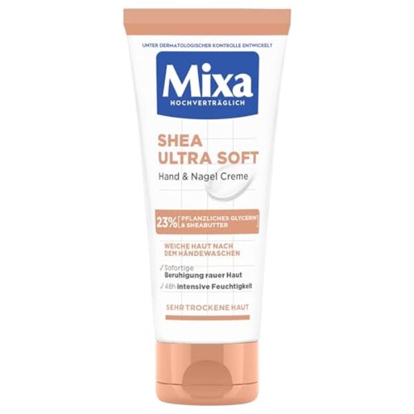 Mixa Shea Ultra Soft Hand & Nagelcreme – pflegender Handbalsam für trockene, rissige und raue Hände, Schutz & intensive Pflege mit Glycerin und Sheabutter, 100 ml