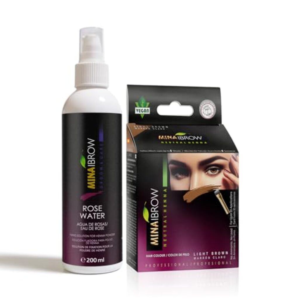 Mina ibrow Hair Color Light Brown|Long Lasting Natural Spot coloring and Hair Tinting Powder with Rose water for tint fixing, Water & Smudge Proof No Lead with 100% Gray Coverage Upto 30 Applications