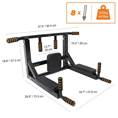 Leogreen Klimmzugstange Wandmontage, Pull Up Bar, Trainings Halterung mit Multifunktionen, 8 rutschfeste Griffe, Schwerlast Trainingsgewicht bis zu 200kg, 95 x 73 x 47cm – Bild 6