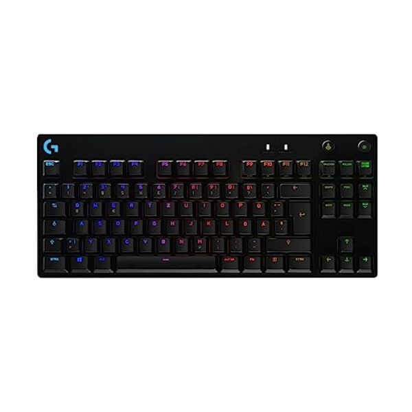 Logitech G PRO Mechanische Gaming-Tastatur – Portable Tenkeyless Design, abnehmbares Micro-USB-Kabel, GX Blue Clicky Switches, LIGHTSYNC RGB Backlit Keys, QWERTZ Deutsch, PC,Mac – Schwarz