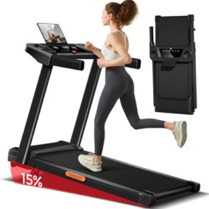 LONTEK Laufband für Zuhause Klappbar mit Steigung 9%-15%, Laufbänder 12KM/H, Treadmill for Home mit 3,0-PS-Motor und 12 voreingestellte Programme, Max Belastung 136KG