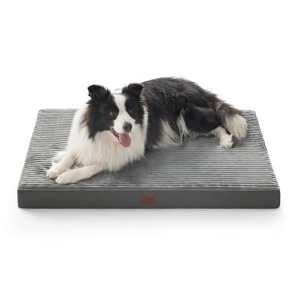 BEDSURE waschbares Hundebett für Grosse Hunde – 104x69x8.5cm Komfort Hundekissen mit Rutschfester Basis und abnehmbarem waschbarem Bezug, Eierkarton-Schaumstoff Hundematte, Grau