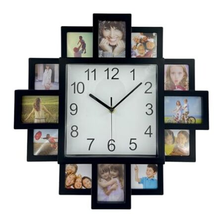 Timelike DIY Rahmenuhr, DIY Wanduhr Modernes Design DIY Fotorahmen Uhr Kunststoff Kunst Bilder Uhr Einzigartige Klok Home Decor – Machen Sie Ihre eigene Multi-Fotouhr (Schwarz)