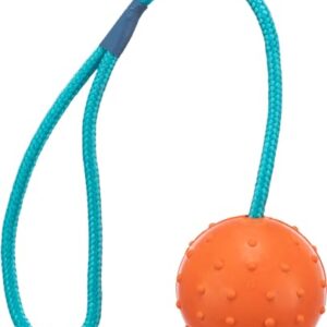 Trixie 3305 Ball am Seil, Naturgummi, ø 6/30 cm, orange/türkis, 1er Pack, Hund, Größen alle Rassen, Apportieren, Tauziehen