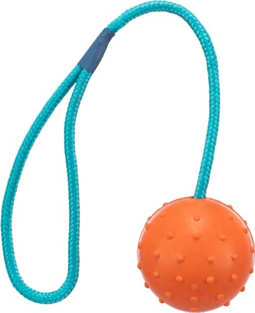Trixie 3305 Ball am Seil, Naturgummi, ø 6/30 cm, orange/türkis, 1er Pack, Hund, Größen alle Rassen, Apportieren, Tauziehen - Produktbild