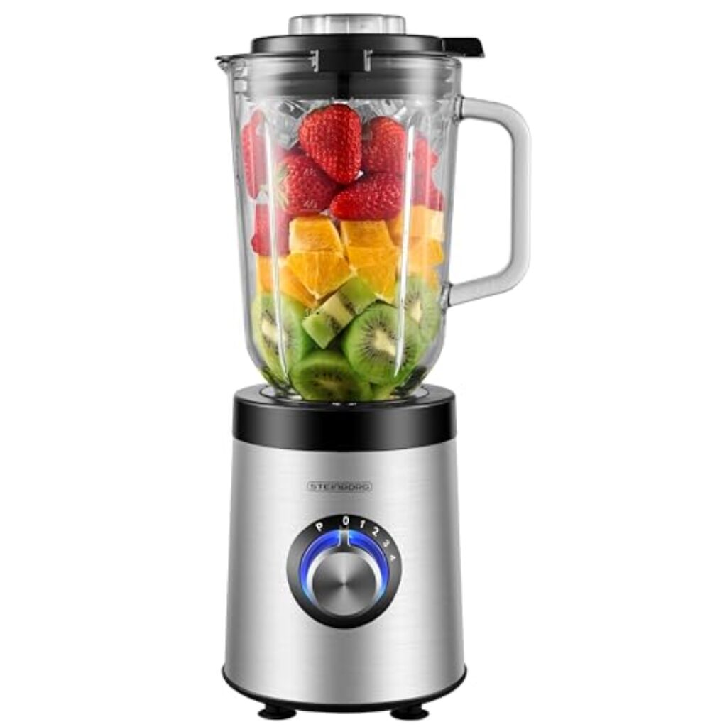 Steinborg® Standmixer Glas Edelstahl 800 Watt 1,5 Liter Glaskrug Universal Power Mixer Smoothie Maker Zerkleinerer Multifunktionsmixer 6-Fach Messer Ice Crusher 5 Stufen + Pulse...