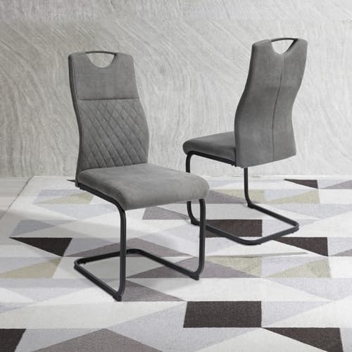 JIEXI Esszimmerstühle 4er Set, Schwingstuhl hohe Rückenlehne, gepolstert Beistellstühle, Wohnzimmerstuhl 150kg (grau) – Bild 3