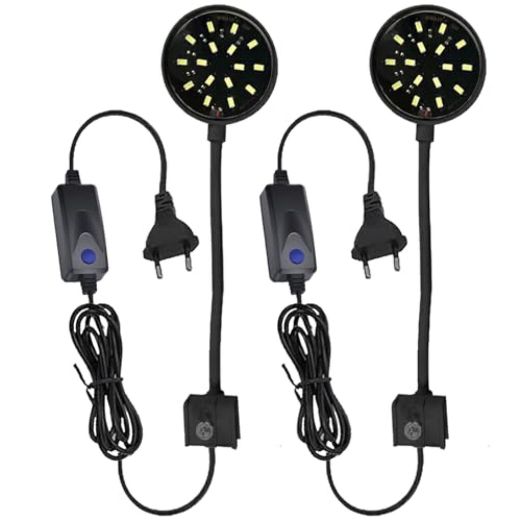 GERUI 2 Stück Schwarze Schale Fischtank Clip Licht 7W Mini LED Beleuchtung Hohe Helligkeit Aquarium Wasser Gras Ergänzend Transparent Clip Weißes Licht für 10 bis 30 CM Fisch Ta...