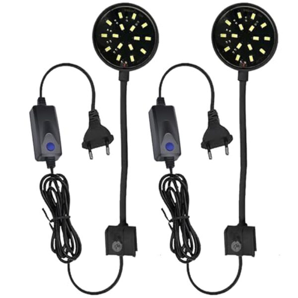 GERUI 2 Stück Schwarze Schale Fischtank Clip Licht 7W Mini LED Beleuchtung Hohe Helligkeit Aquarium Wasser Gras Ergänzend Transparent Clip Weißes Licht für 10 bis 30 CM Fisch Tank