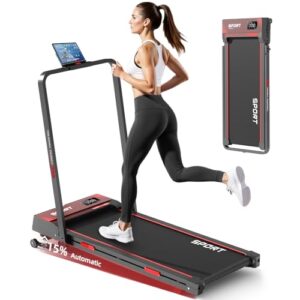Laufband für Zuhause, Treadmill mit elektrisch Verstellbarer Steigung 15%, 1-12 km/h, Walking Pad und laufband klappbar 4 in 1 mit Fernbedienung/LED-Anzeige, Ipad/Handy-Holder.