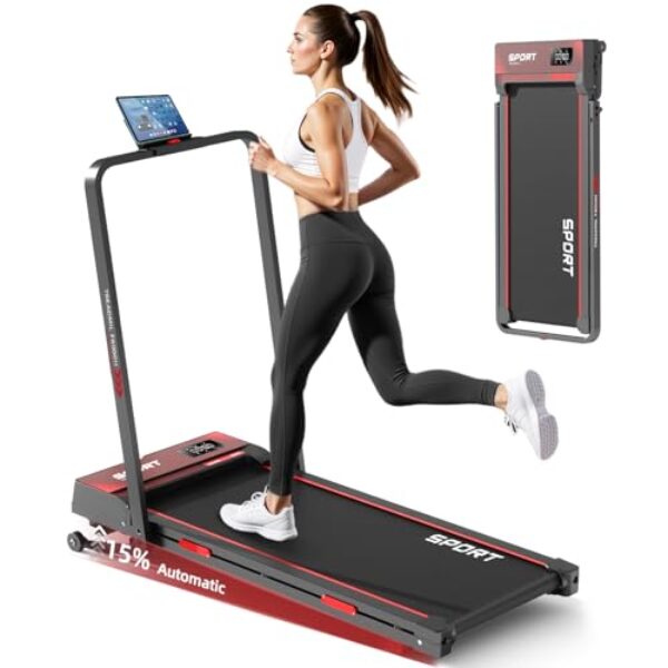 Laufband für Zuhause, Treadmill mit elektrisch Verstellbarer Steigung 15%, 1-12 km/h, Walking Pad und laufband klappbar 4 in 1 mit Fernbedienung/LED-Anzeige, Ipad/Handy-Holder.