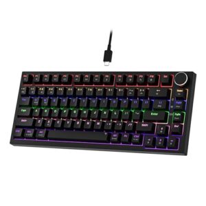 Newmen GM326 Mechanische Tastatur mit Kabel,Gaming Tastatur 75 Prozent,TKL Hot Swap LED Beleuchtung USB C Mini Mechanische Tastaturen mit Knopf,für PC/Win/Mac,QWERTY Layout,Schwarz,Rote Schalter