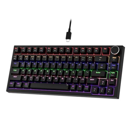 Newmen GM326 Mechanische Tastatur mit Kabel,Gaming Tastatur 75 Prozent,TKL Hot Swap LED Beleuchtung USB C Mini Mechanische Tastaturen mit Knopf,für PC/Win/Mac,QWERTY Layout,Schwarz,Rote Schalter