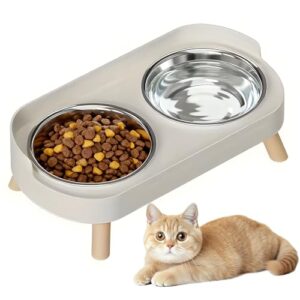 2 Stück Katzennapf – Erhöhter Katzen Napfset Edelstahl Doppelt Katzennäpfe mit Ständer und Spritzschutz rutschfeste Fressnapf Katze Napf – Futternapf Wassernapf Set für Katzen und Kleine Hunde