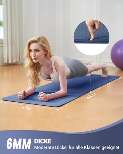 Good Nite Yogamatten Für Frauen Rutschfeste Strukturierte Oberflächen Gymnastikmatte Yoga Matte Dicke 6 mm 10 mm Mit Tragegurt Tpe-Übungsmatte Für Yoga Pilates Gymnastik (183X61cm) – Bild 3