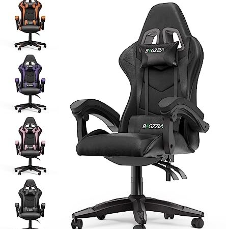 bigzzia Gaming Stuhl mit Fußstütze - Gamer Stühle Ergonomisch mit Lendenkissen + Kopfstütze Gaming Chair Höhenverstellbar Computerstuhl für Erwachsene Mädchen Junge (Ohne Fußstü...