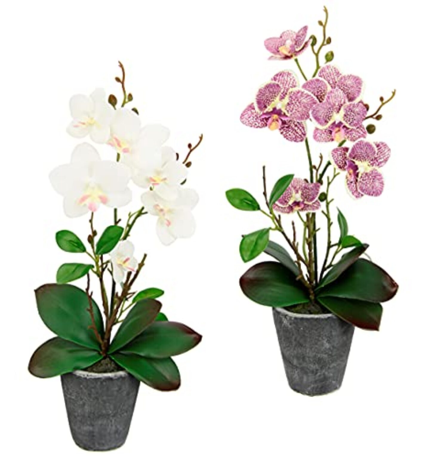 Kunstblumen Orchidee 40cm mit Blätter im Topf Kunstorchidee Künstliche Orchidee Blume Phalaenopsis mit Übertopf Kunstpflanze Hochzeit Deko Seidenblume Real Touch Blüte, rosa/weiß