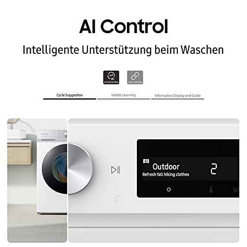 Samsung WW90T504AAWCS2 Waschmaschine, 9 kg, 1.400 U/min, Extra energiesparend, EEK: A (-10 %), AI Ecobubble, AI Control, SmartThings App und AI Energy Mode, Hygiene-Dampfprogramm, Weiß – Bild 6