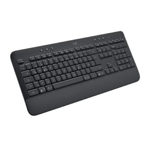 Logitech Signature K650 Comfort kabellose Tastatur mit Handballenauflage, BLE Bluetooth/Logi Bolt USB-Empfänger, Soft-Touch-Tastatur, Numpad, PC/Windows/Mac, Deutsches QWERTZ – Grau