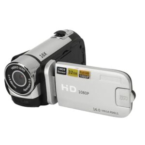 MENDUNER Point and Shoot Camera, Vintage Kamera, Videokamera, 1080P 16MP Digitalkamera 2,4 Zoll Drehbarer Bildschirm Camcorder 16X Zoom HD Videorecorder mit Fülllicht (Silver)
