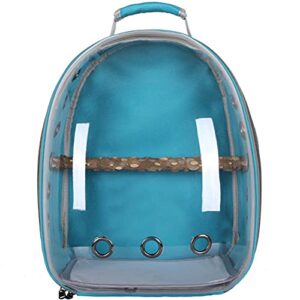 Vogel Rucksack, wasserdichte Tragbarer Papageien Reiserucksack, Atmungsaktiver Vogel Transporttasche mit Stehbarsch-Futternapf Space Capsule Carrier Transparenter Rucksack (Hellblau)