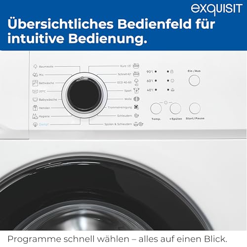 Exquisit Waschmaschine, 6 kg Fassungsvermögen, energieeffizienter Betrieb, 16 Programme, einfache Bedienung, kompakte Bauweise, WA56110-020A weiss – Bild 6
