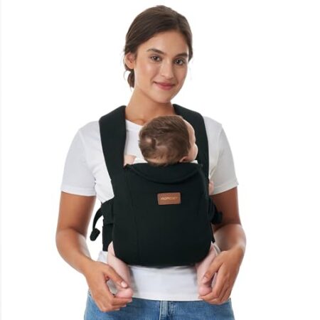 Momcozy Babytrage Neugeborene ab Geburt | Ergonomische Tragehilfe mit Nackenstütze | Leicht & sicher (3-11 kg),Schwarz - Produktbild