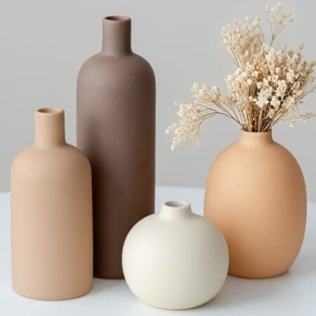 Moderne Vasen-Set, 4-teilig, Keramik, Morandi-Farben, Minimalistische Tischdekoration, Nordischer Stil, Neutral Boho Skandinavische Deko Vase(4er-Set Light Coffee) - Produktbild