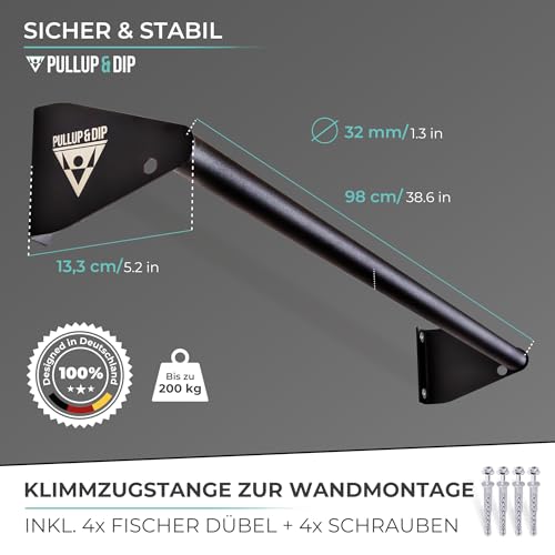 PULLUP & DIP Klimmzugstange zur Wandmontage über Türrahmen – Stabile Reckstange für Home Gym – Ideal für Klimmzüge, Chin-Ups, Beinheben & Turnringe – Robuste Stahlkonstruktion – Bild 4
