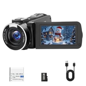 Videokamera Camcorder 1080P 48MP Vlogging Kamera für YouTube 18X Digitalzoom Digital Camcorder mit LED-Fülllicht, 3″ 270° drehbarer Bildschirm Digitalkamera mit 32GB Karte & Akku