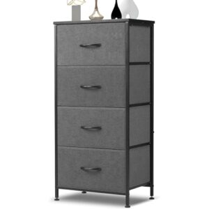 DUMOS Kommode mit Schubladen – Kommoden & Sideboards für Schlafzimmer Geeignet, Komodenschrank mit 4 Schubladen, Stoffkommode mit Stabilem Stahlrahmen, Ideal für Schlafzimmer, Wohnzimmer (Grau)
