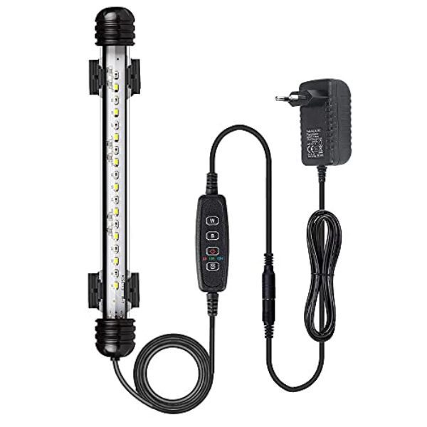 VARMHUS Tauchen Aquarium Licht,Aquarium LED Beleuchtung mit Timer Auto On/Off Dimm-Funktion,3 Lichtmodi Weiß&Blau&Weiß-Blau,10 Helligkeitsstufen optional&3Stufen der Zeitschleifenfunktion 18cm