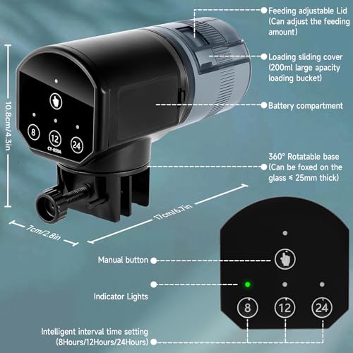 URAQT Futterautomat Aquarium, 200ml Automatischer Fischfutterautomat für Aquarium mit Timer, Einstellbar Fische Fischfutterspender mit 2 AAA-Batterien im Lieferumfang enthalten, Fischfutterschwimmring – Bild 6