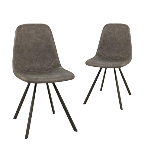 AVISSIMO Avella Esszimmerstuhl, Industrial-Design, Kunstleder, Baseballnaht, Metallgestell, modern, für Esszimmer & Wohnzimmer, grau (2er Set)
