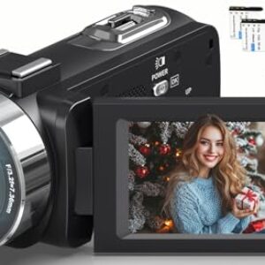 Videokamera Camcorder 4K HD 80MP 30FPS mit IR Nachtsicht, 18X Digitalzoom Webcam Videokameras, 3,0-Zoll 270° Drehung Ausgestattet IPS Screen Vlogging Camera für YouTube mit 2 Akkus, 32GB-SD-Karte