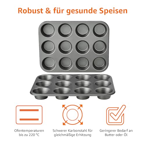 Amazon Basics Rund Backblech für Muffins, antihaftbeschichtet, Karbonstahl, 2er-Pack, Grau, 13.9"x10.55"x1.22" – Bild 3