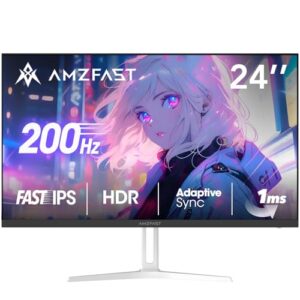 Amzfast 24 Zoll Gaming Monitor-200Hz, FHD 1920×1080, Fast IPS Monitor, 1ms MPRT, 110% sRGB, Anti-Blaulicht, HDR, Adaptive Sync, VESA 100×100, HDMI 2.0/DP 1.4, Weiß- AMZG24X1W