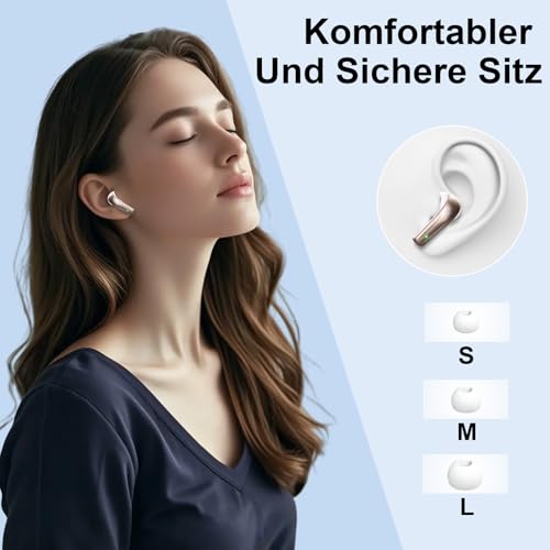 Bluetooth Kopfhörer, Kopfhörer Kabellos Bluetooth 5.4 HiFi Stereo mit ENC Mikrofon, 47Std Spielzeit Ohrhörer mit IP7 Wasserdicht, Mini In Ear Kopfhörer mit LED Anzeige für iOS/Android, Weißgold – Bild 5