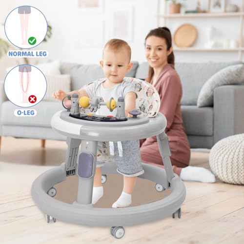 3in1 Baby Lauflernwagen(mit Spiel-Aktivitätscenter,Esstablett und Fußmatten),Höhenverstellung,Anti-O-Beine-Design,Robuster und Langlebiger Lauflernwagen,Baby Walker ab 6 Monate, Faltbar(Grau) – Bild 4